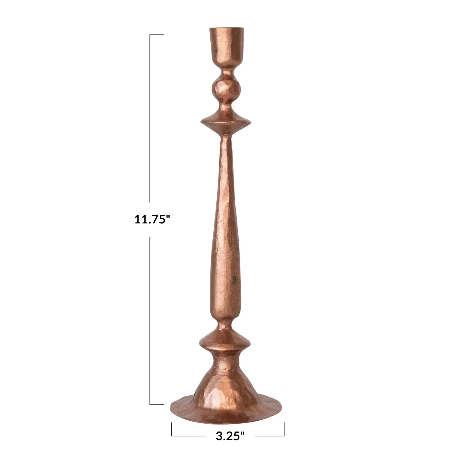 11.75" Hand-Forged Cast Iron Taper Holder, Copper Finish - Image 3