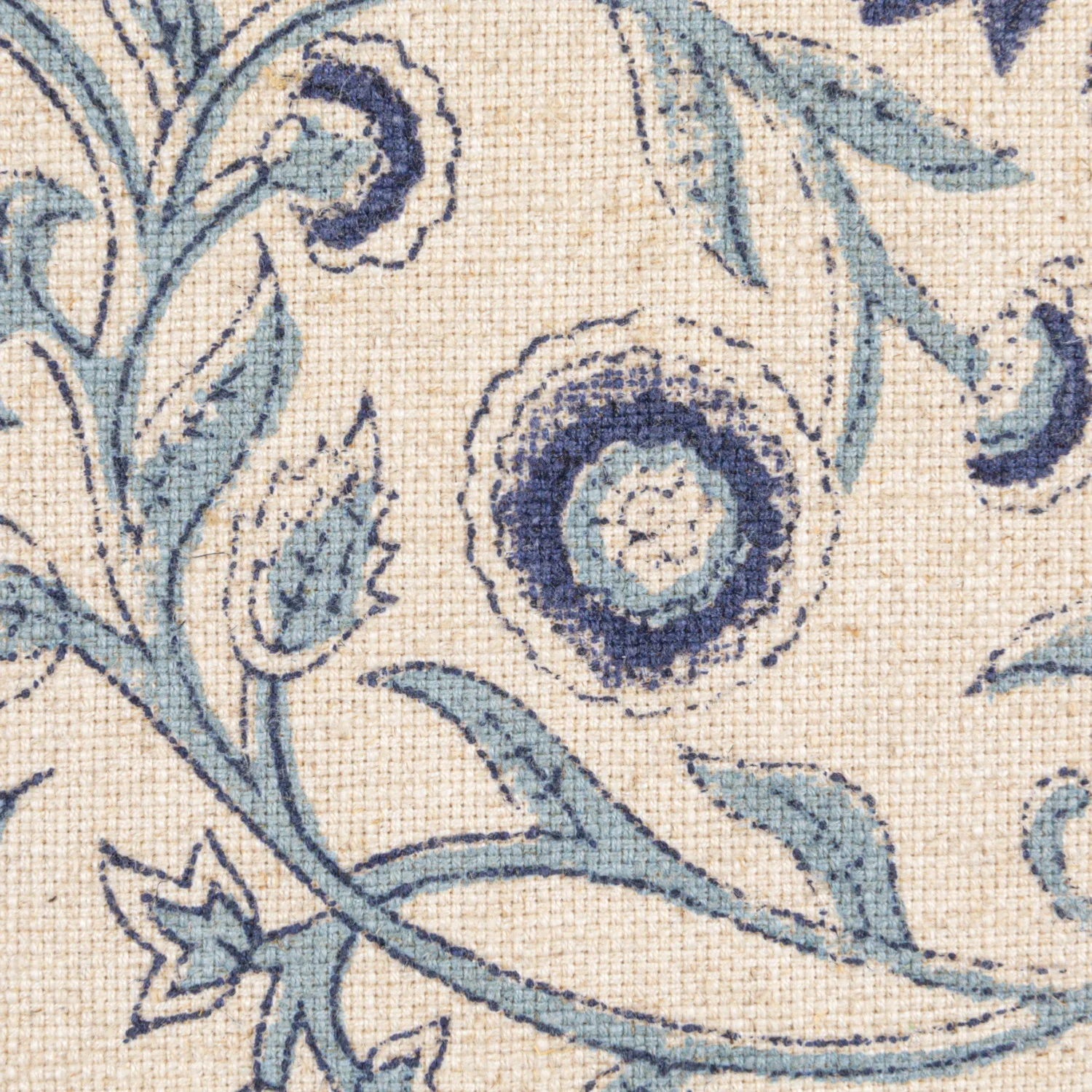 18” Square Cotton Blue Floral Printed Pillow - Image 3