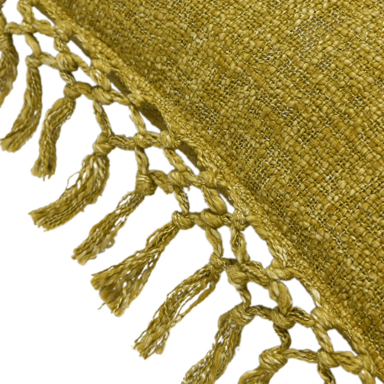 20" Cotton Slub Pillow w/ Crochet & Fringe, Olive Green - Image 2