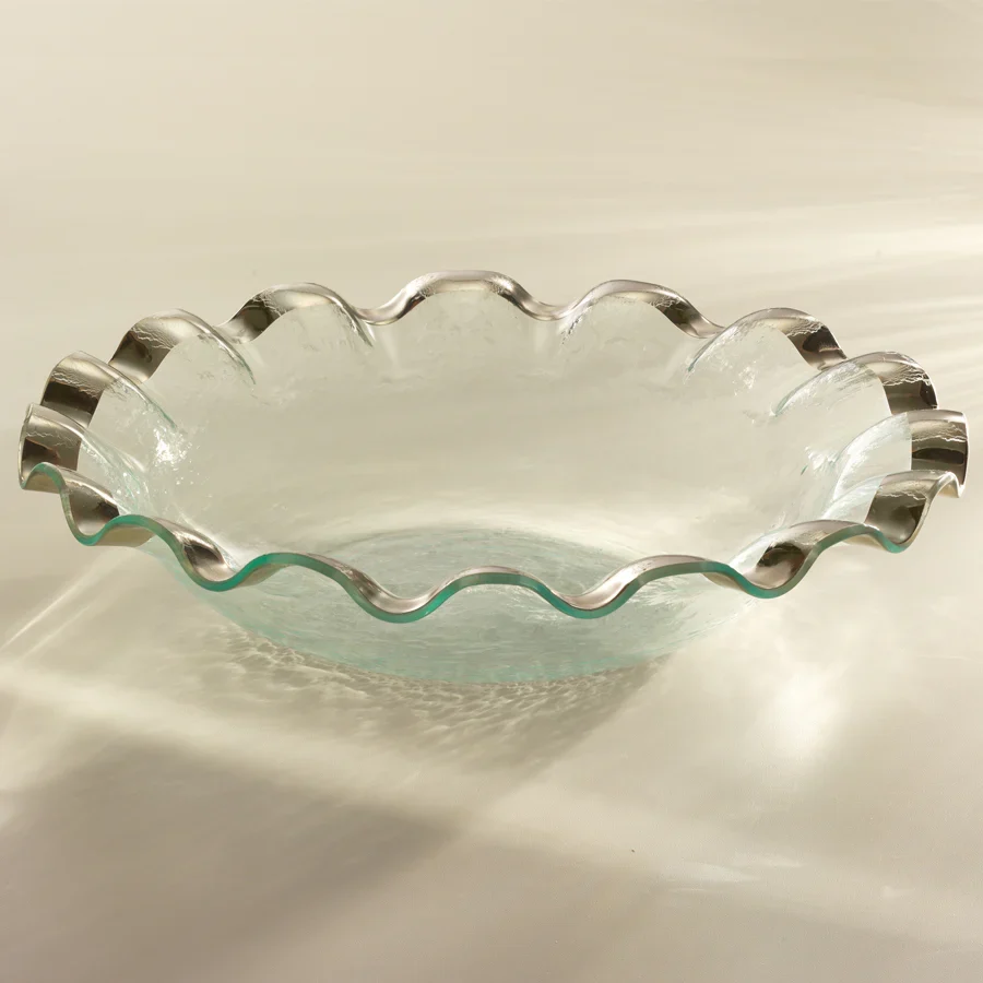 Annie Glass 15" Ruffle Large Salad Bowl, Gold - Image 2