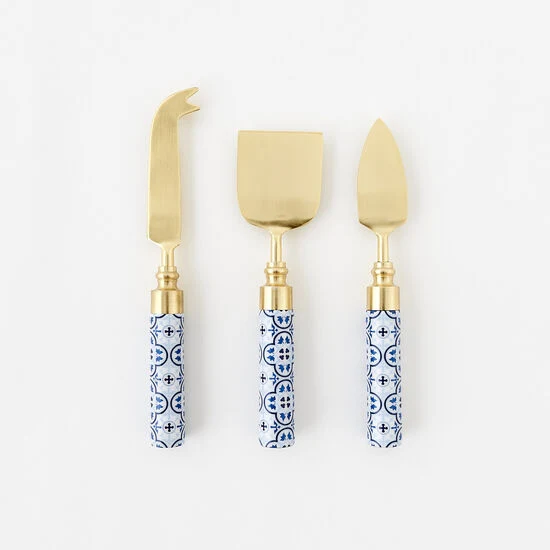 Blue and White Cheese Knives Set