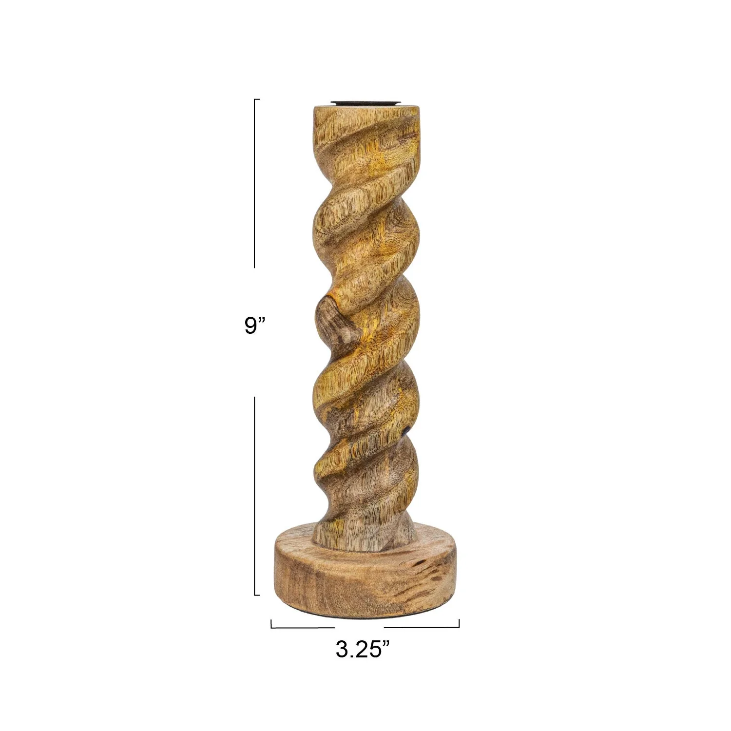 9" Carved Mango Wood Twisted Taper Holder - Image 3