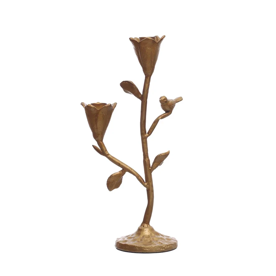 Hand Forged Candleabra with Flowers & Bird