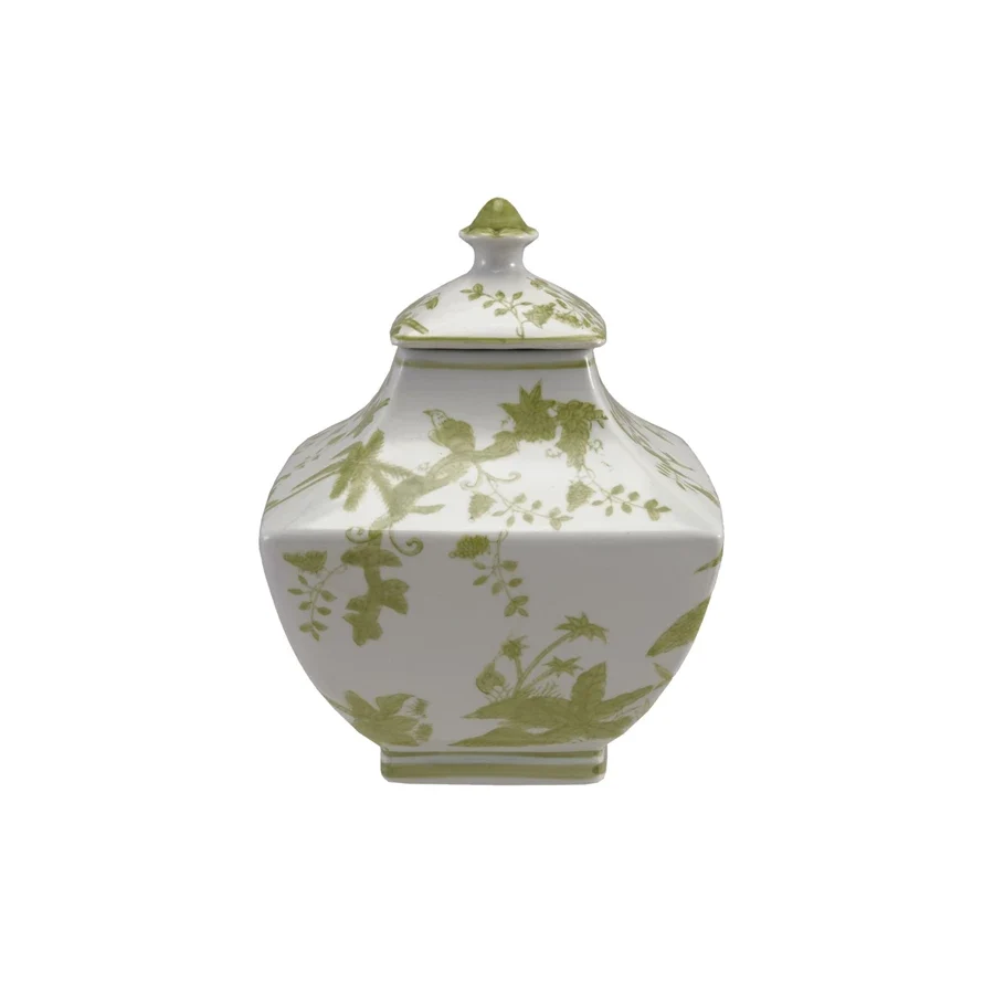 Hand-Painted Stoneware Jar with Botanicals
