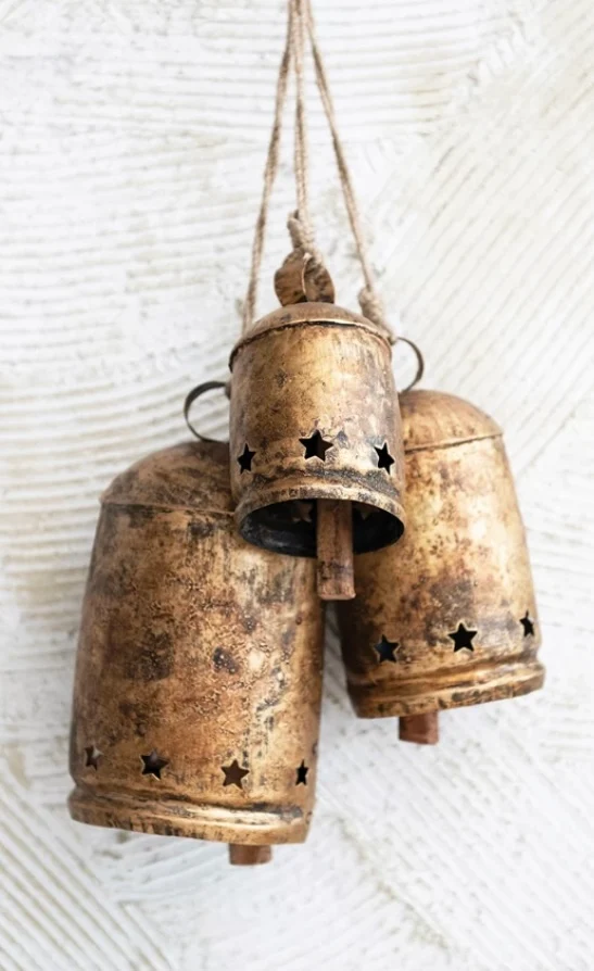 Medium Distressed Metal Bell on Jute Rope w/ Star Cut Outs - Image 2