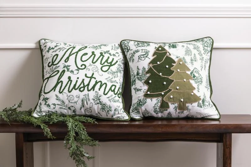 Merry Christmas Green Toile Pillow - Image 2