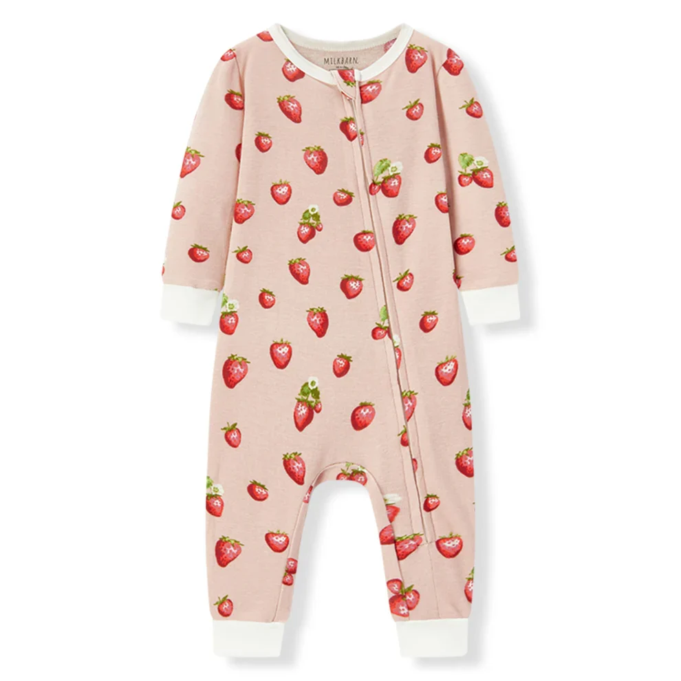 Milkbarn Cotton Zipper Pajama Strawberry