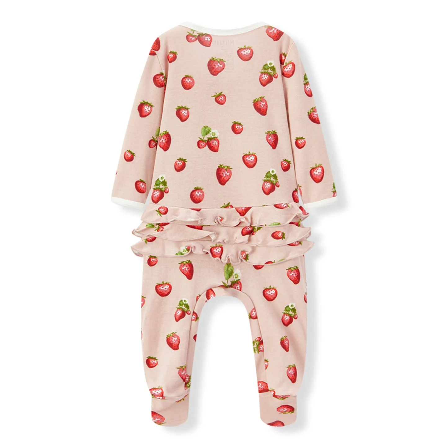 Milkbarn Organic Cotton Ruffled Footed Romper Strawberry - Image 2