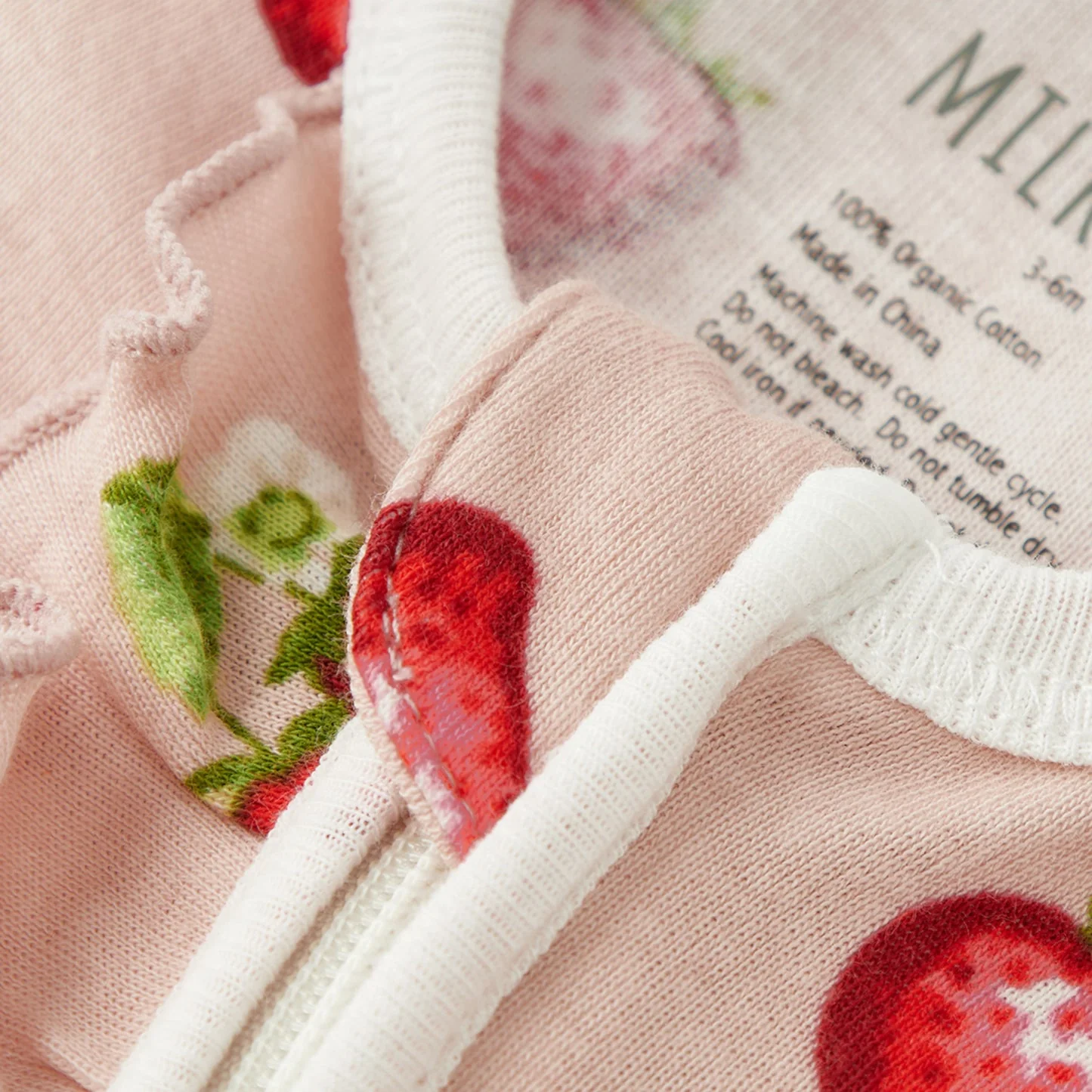 Milkbarn Organic Cotton Ruffled Footed Romper Strawberry - Image 6