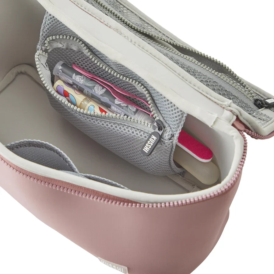 Neoprene Large Train Case Makeup Bag Mauve w/ Stone Interior - Image 5