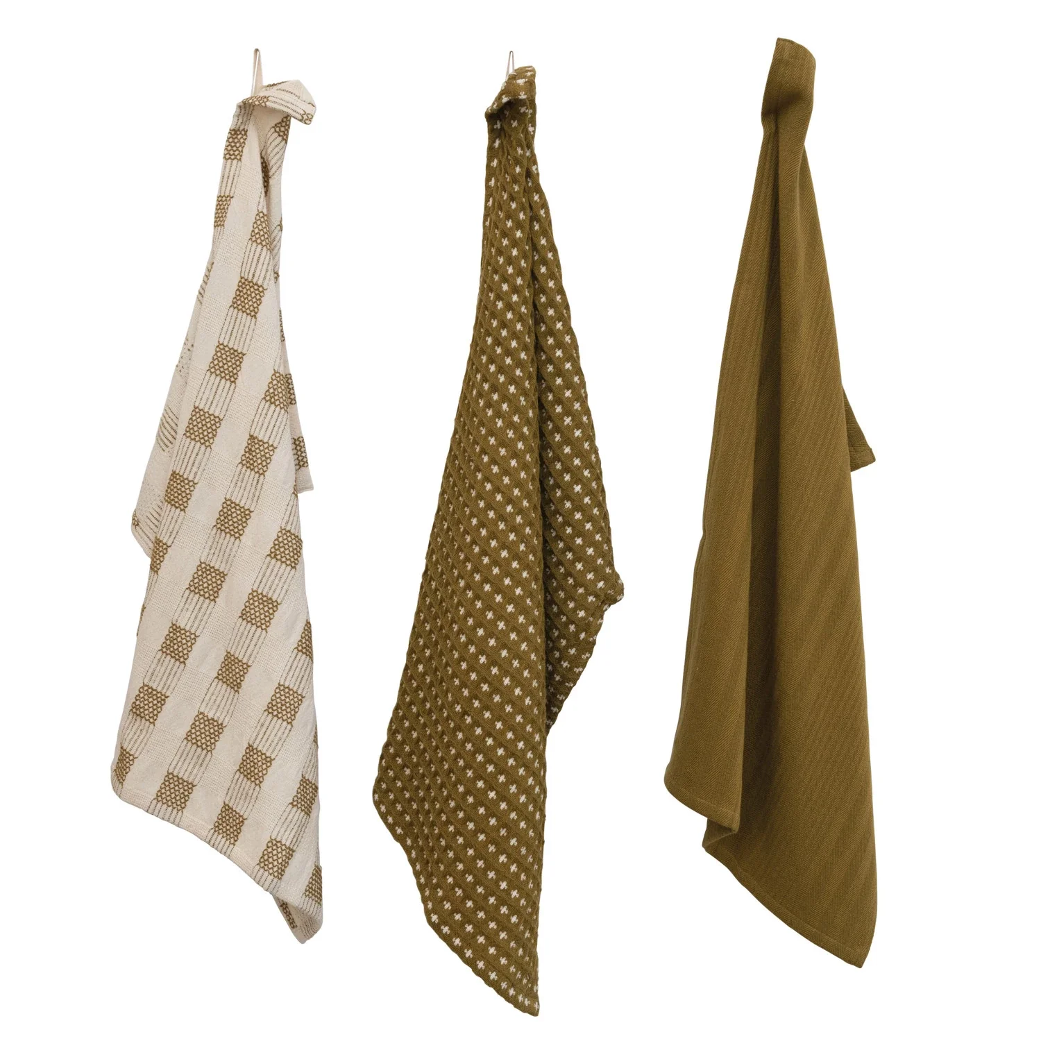 Olive Woven Cotton Dish Cloths, Set of 3 - Image 2