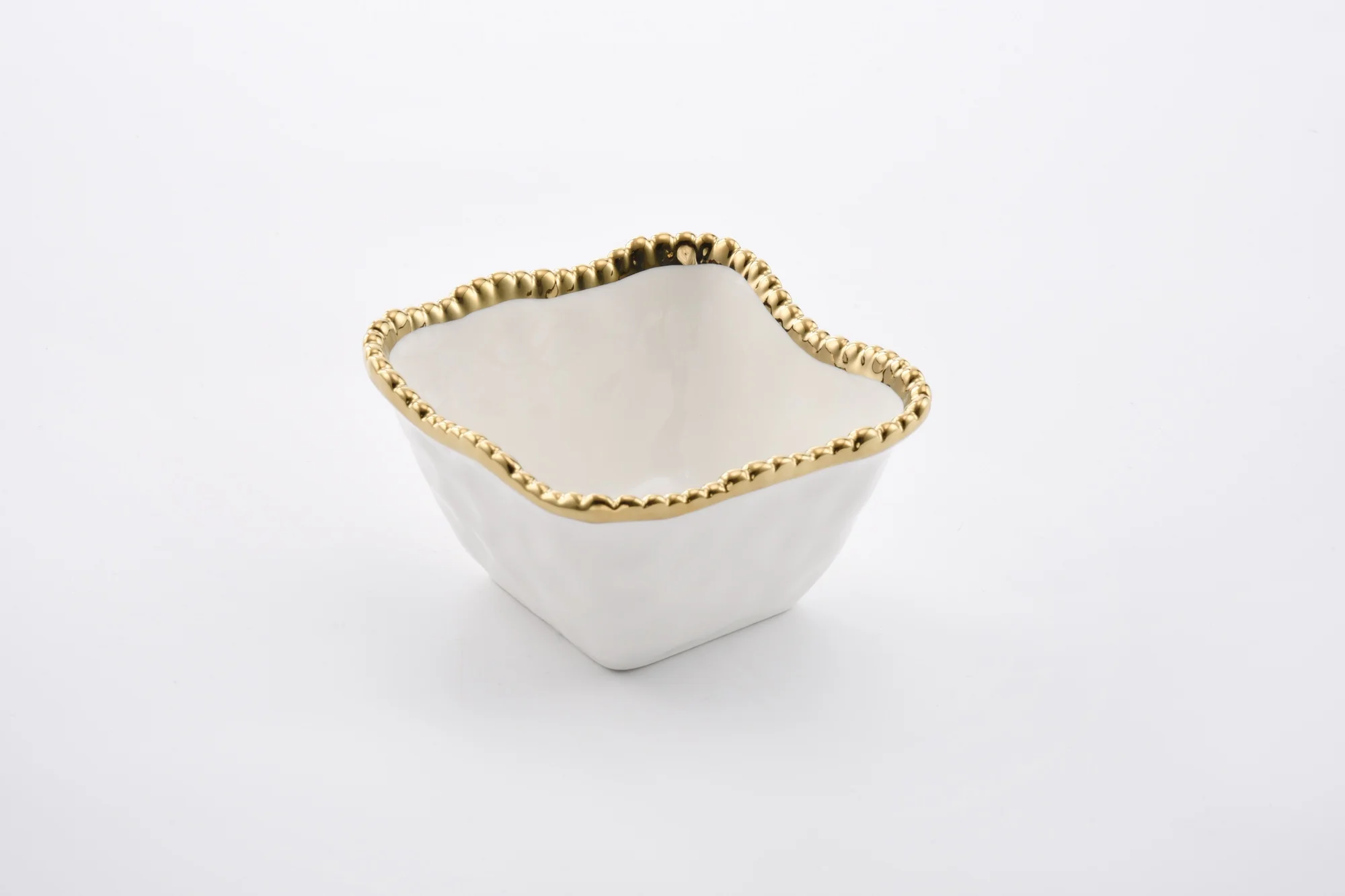 Pampa Bay White and Gold Square Snack Bowl, Beaded