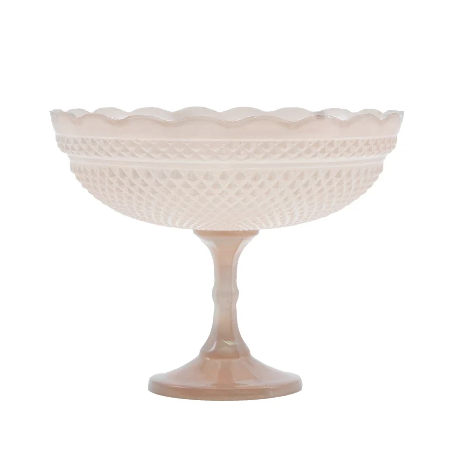 Pressed Glass Scalloped Footed Bowl, Blush