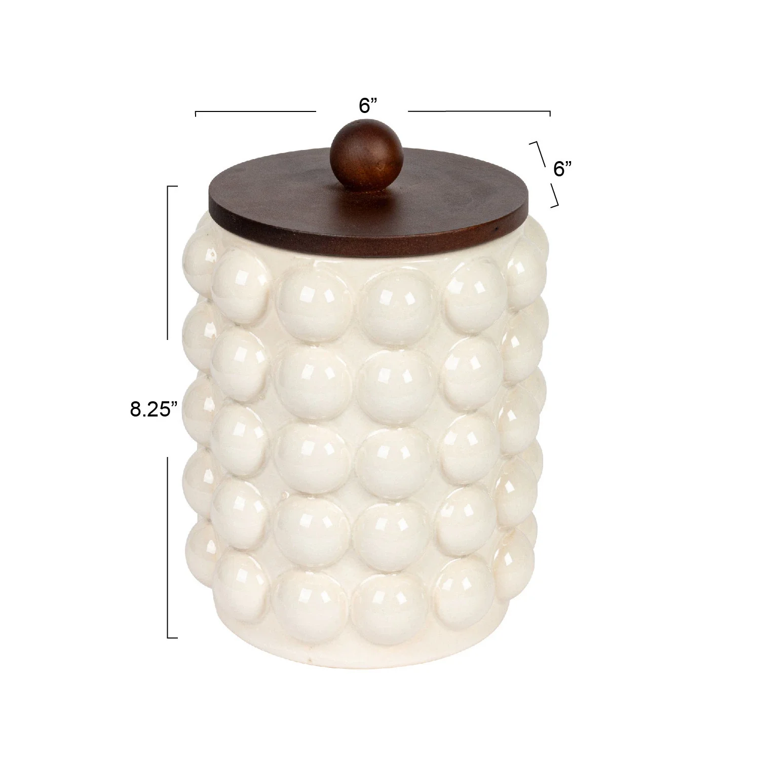 Round Small Tall Stoneware Canister w/ Wood Lid - Image 3
