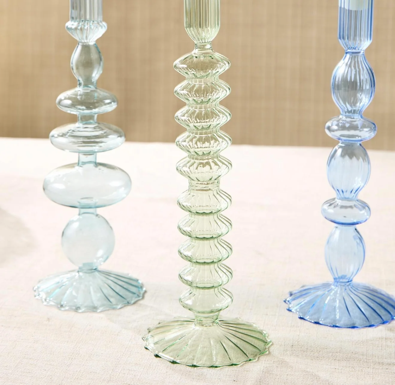 Shades of Blue Hand Blown Glass Taper Holders, Assorted - Image 2