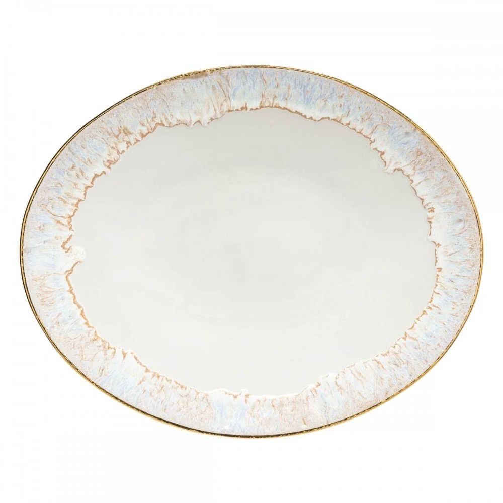 Taormina Oval Platter, White with Gold Edge